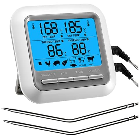 CGZZ Cooking Thermometer, Countdown Timer, Meat Thermometer, Dual Stainless Steel Probe, Digital, Instant Read, LCD Display Cover