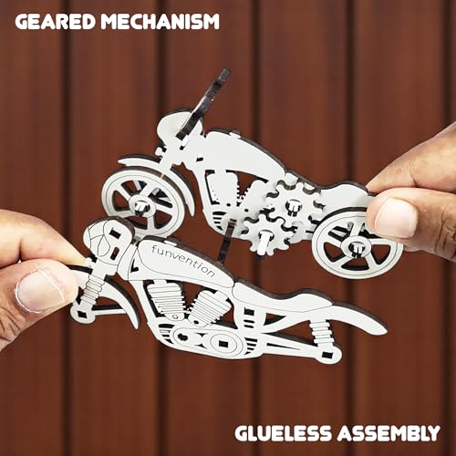 Image of Funvention Fun-Fidget DIY Mechanical Models (Return Gift Pack of 6) - F1 Racer Car & Cruiser Bike - 3D Wooden Puzzle, Build & Play Gear Toy, STEM Activity, Birthday Return Gifts for Kids Age 5+