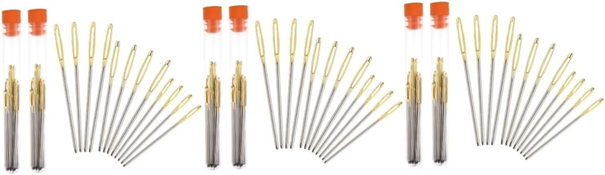 STOBOK 6sets Stainless Steel Blunt Needles Large Eyes for Weaving Knitting Sewing Storage Bottle Ergonomic Design Golden Silver