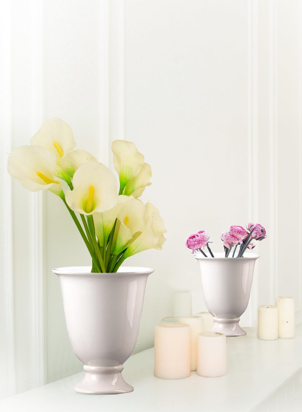 Amazon.co.jp: Serene Spaces Living 大きな白い磁器骨壺 花瓶 台座