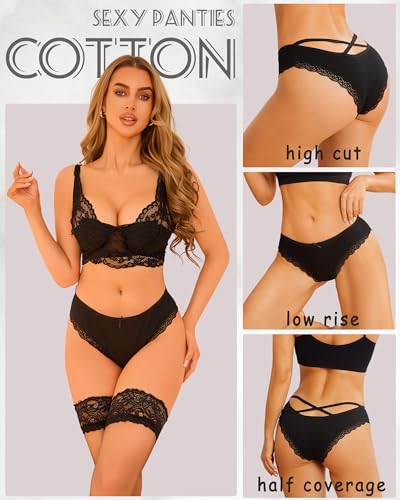 Image of Womens Cotton Underwear Sexy Lace Trim Bikini Ladies Cheeky Panties 6 Pack