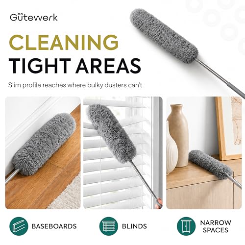 Image of Extendable Feather Duster, Microfiber Duster, Ceiling Fan Duster, Feather Dusters for Cleaning, Dust Cleaner, Cobweb Duster - Electrostatic Bendable Head - up to 100 Inch