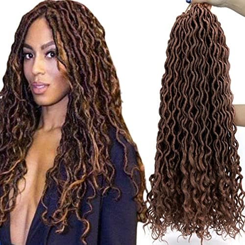 OMGREAT 3 extensiones de cabello sintético Goddess para mujeres negras, 20 pulgadas, 24 mechones por unidad (caoba claro)