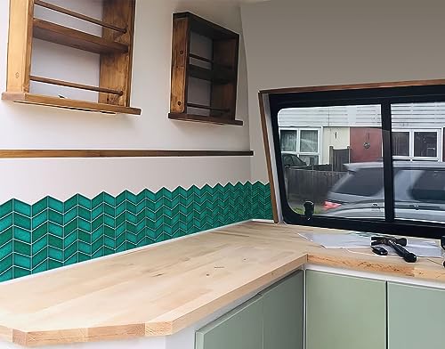 Image of WallDesign AquaGreen Chevron Tile Sticker - 2ft x 9.75 inch Waterproof Easy Clean Durable Vinyl Decorative Film for Kitchen Counter, Washbasin, Table, Wall, Cupboard-Self-Adhesive