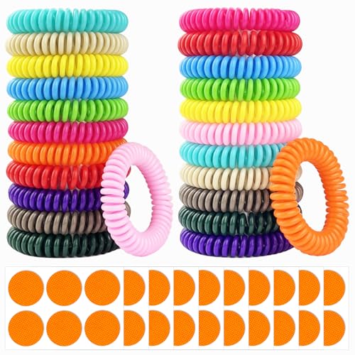Mosquito Repellent Bracelets 24 Pack, Individually Wrapped Mosquito Repellent Bands with 60 Pcs Mosquito Stickers Patches, Natural Insect Bug Wristbands for Kids and Adults