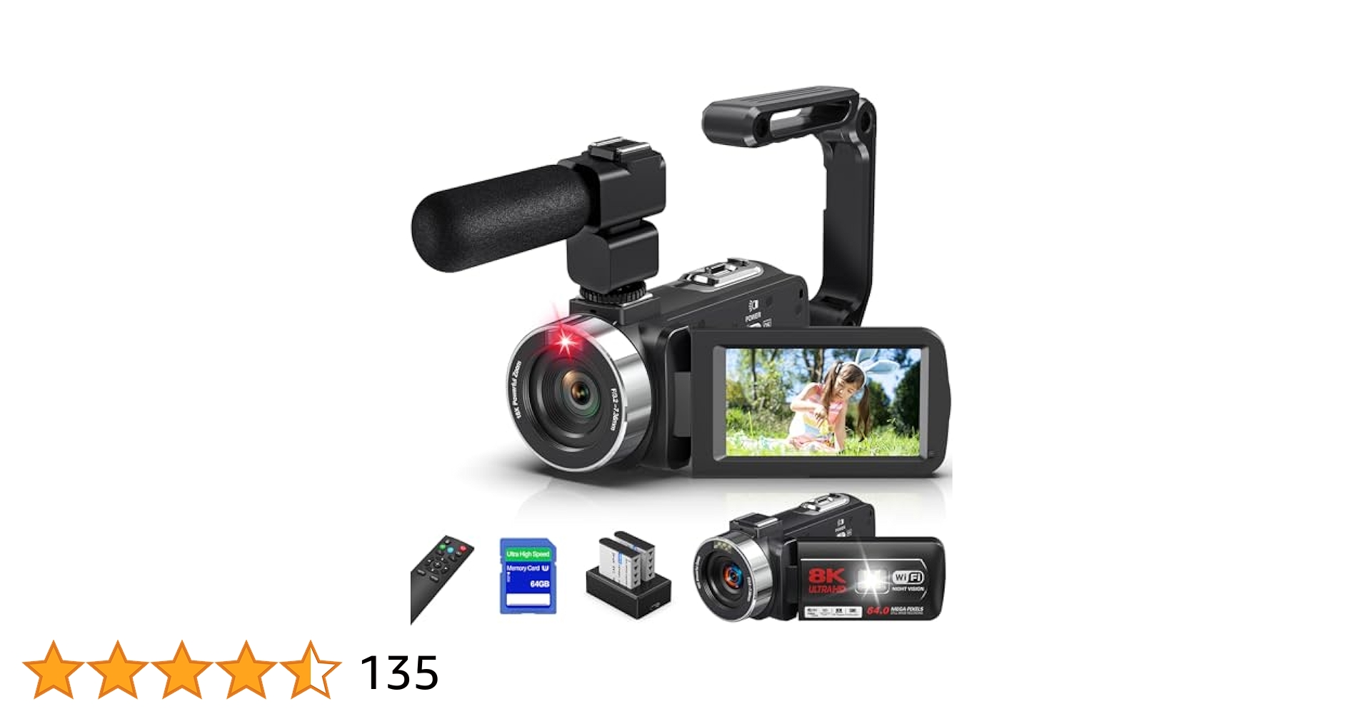 Amazon | ビデオカメラ 8K 64MP YouTubeカメラ WIFI機能 18X