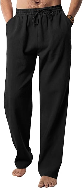 Mens Workout Pants Summer Beach Elastic Waist Drawstring Classic Travel Baggy Lightweight Loose Fit Yoga Trousers