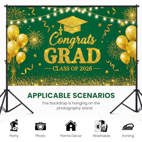 Fondo para graduación color verde y oro de 71×43 pulgadas miniatura 4