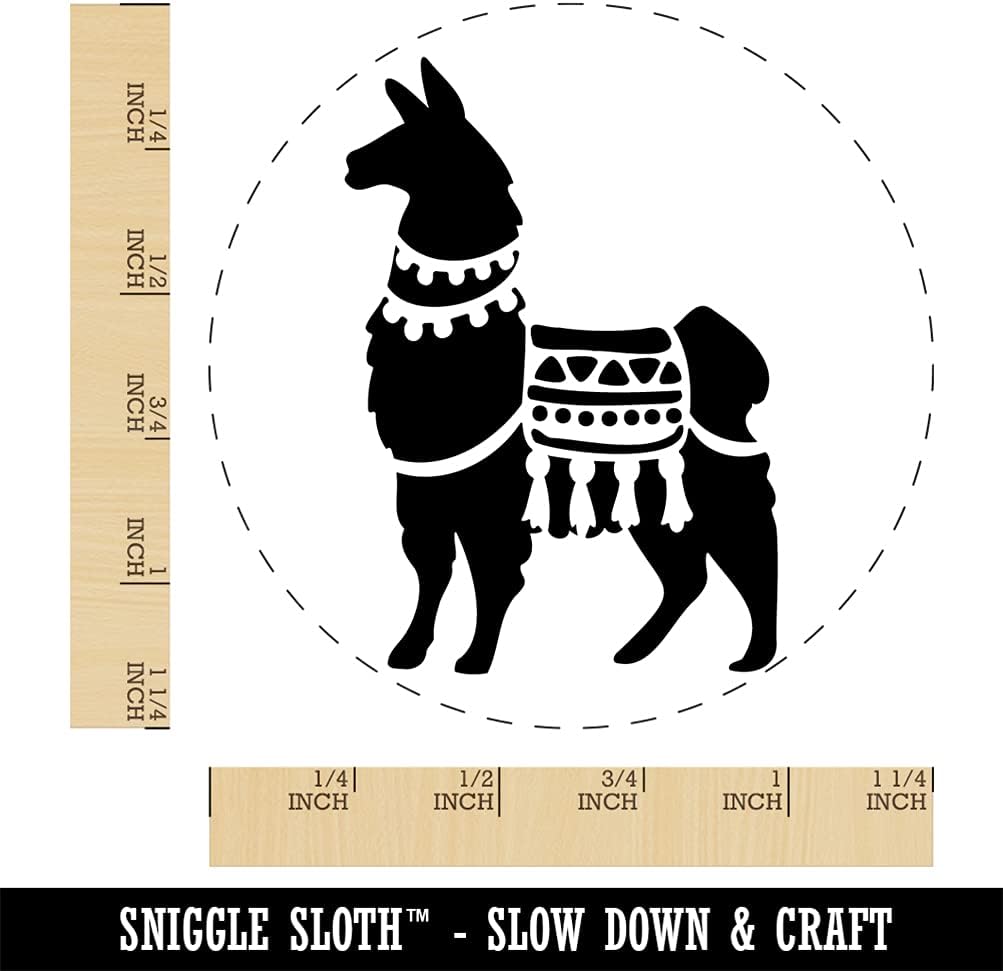 Fancy Llama with Geometric Blanket and Tassels Self-Inking Rubber Stamp Ink Stamper for Stamping Crafting Planners - 1-1/2 Inch Large - Black Ink