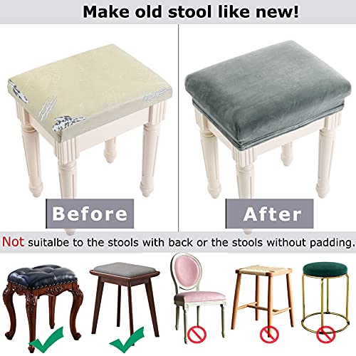 Image of SINOSSO Vanity Stool Covers Set of 4, Super Soft Velvet Stretch Washable Saddle Bar Stool Slipcover Bench Seat Protector, (Rectangle, Dark Grey, 4 Counts)