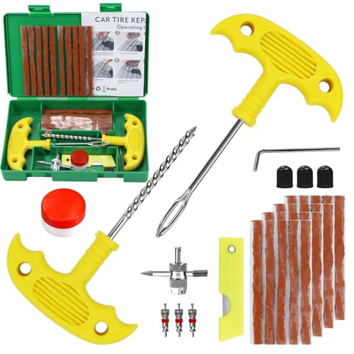 Tire Repair Kit, 33Pcs Heavy Duty Tire Plug Kit,Universal Tire Repair Tools to Fix Punctures and Plug Flats Patch Kit for Cars, Motorcycles, Atvs, Tractors, Etc