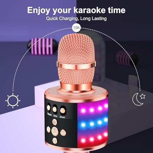 Image of BlueFire Wireless Karaoke Mic with Speaker | Portable Bluetooth Microphone with Music Sync LED Lights, 5 Magic Voice Effects & Echo | Handheld Mike for Kids & Adults with 2000mAh Battery