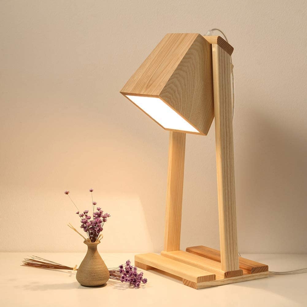 Büro Nachttischlampe Kreative Tischlampe, Einfache Hölzerne Schreibtischlampe, Büro, Student, Arbeitszimmer, Schlafzimmer, Nachttischlampe, Augenschutz Tischlampe Nachtlicht