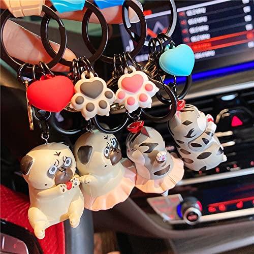 Hsyhere Boys Men Girls Women Creative Novelty Cute Funny Chinese Your Majesty Sleeping Pet Serie Soft Tpu Silicone Rubber Animals Pendant Strap Keychain Key Ring Holder Clip -Love Heart Dog #TOP1
