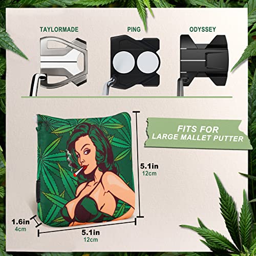 Golf Putter Covers Mallet Putter Cover Pretty Girl Hawaiian Style Magnetic Closure Protective Golf Club Head Covers（Green） #TOP1