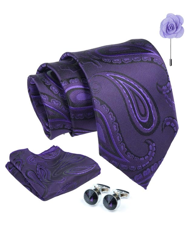 axlon Paisley Tie For Men – Formal Ties Set With Pocket Square, Cufflink & Flower Pin With Gift Box For Mens, Silk Fabric Neckties Gift Sets For Men’s (BS1)-picture-22