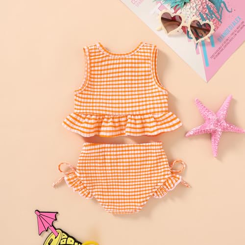 Image of HAPPYMA Baby Swimsuit Toddler Girl Bathing Suit Summer Stripe Bikini Set Beach Two Piece Swim Wear