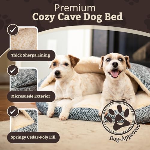 Image of Snoozer Cozy Cave Dog Bed, Round Covered Dog Bed, Palmer Indigo (S)