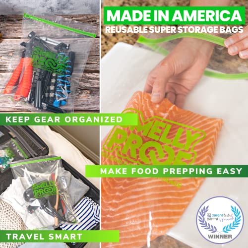 Reusable-Freezer-Bags-for-Food-Storage-by-Smelly-Proof-MADE-IN-USA-Easy-Clean-Dishwasher-Safe-PEVA-BPA-FREE-XXL-3-mil-Thick-Bags-Extra-Large-Clear-FLAT-12-x-16-2-GALLON-5-Pack