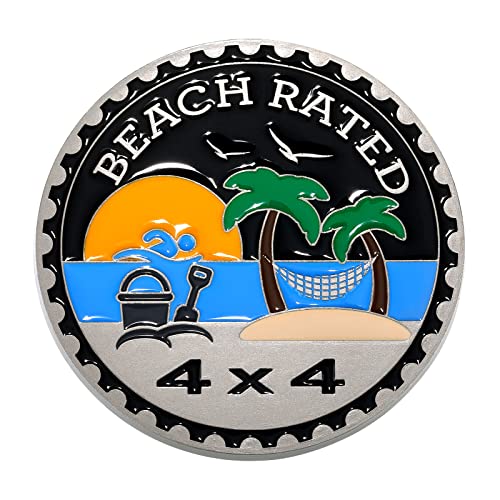 Frienda Beach Rated 4 x 4 Car Badge Metal Automotive Badge 3D Emblems Round Car Emblem Decals Stickers Compatible with Vehicles Trucks SUV