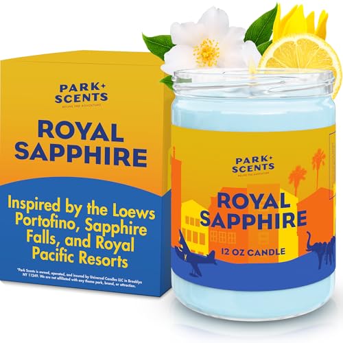 Royal Sapphire Theme Park Resort Hotel Candle - Jasmine Citrus Amber Ylang Ylang Luxury Vegan Soy Wax Blend Handmade in USA - Birthday Gifts for Women, Hostess, Sister, Best Friend (12 oz. Glass Jar)