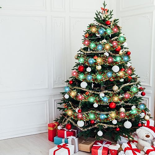 Kingdder 16.4 ft Christmas Tinsel Garland Lighted Metallic Twist Tree Decoration Prelit Battery Operated 50 LED Hanging Garland for Xmas New Year Home Outdoor Decor(Multicolor, Red and Green) by Kingdder - Image 2