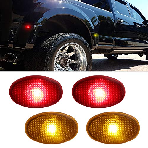 Ruxifey Led Dually Bed Fender Side Marker Lights Amber Red Sidemarker Lamps Replacement Compatible With 1999 To 2010 Ford F350 F450 F550 Dually - Pack Of 4 (Orange And Red) #TOP2