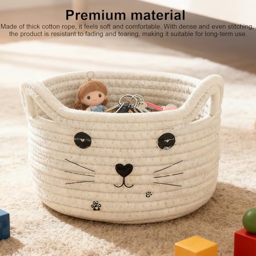 DIYCUT Aufbewahrungskorb Katzenform, Baumwollseil Geflochtene Korb, Klein Spielzeugkorb, Weiße Aufbewahrungskorb Rund, für Aufbewahrung von Handtüchern, Spielzeug, Kosmetik