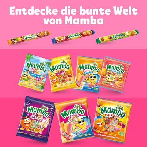 Mamba Magic Sticks – 1 x 290g – Kaubonbon-Stangen mit wechselndem Fruchtgeschmack in vier verschiedenen Doppelsorten – Süßigkeiten Mix einzeln verpackt 6
