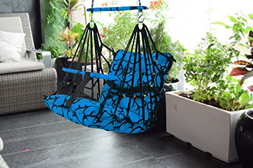 PELIXO-Cotton-Swing-Chair-for-Kids-Babys-Children-Folding-and-Washable1-6-Years-with-Safety-BeltHome-Garden-Jhula-for-Babies-Swing-for-Kids-Cradle-Seat-and-Back-Side-16x16-inch-Blue