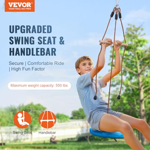 VEVOR Zipline Kit for Kids and Adult, 52 ft Zip Line Kits Up to 330 lb, Backyard Outdoor Quick Setup Zipline, Playground Entertainment with Zipline, Nylon Safety Harness, Seat, and Handlebar by VEVOR - Image 2