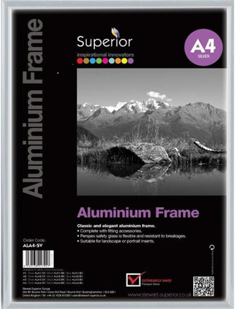 SECO A4 Brushed Aluminium Picture Frame | Silver | Perspex Safety Glass | Photo, Certificate & Artwork Display | Home & Office Decor