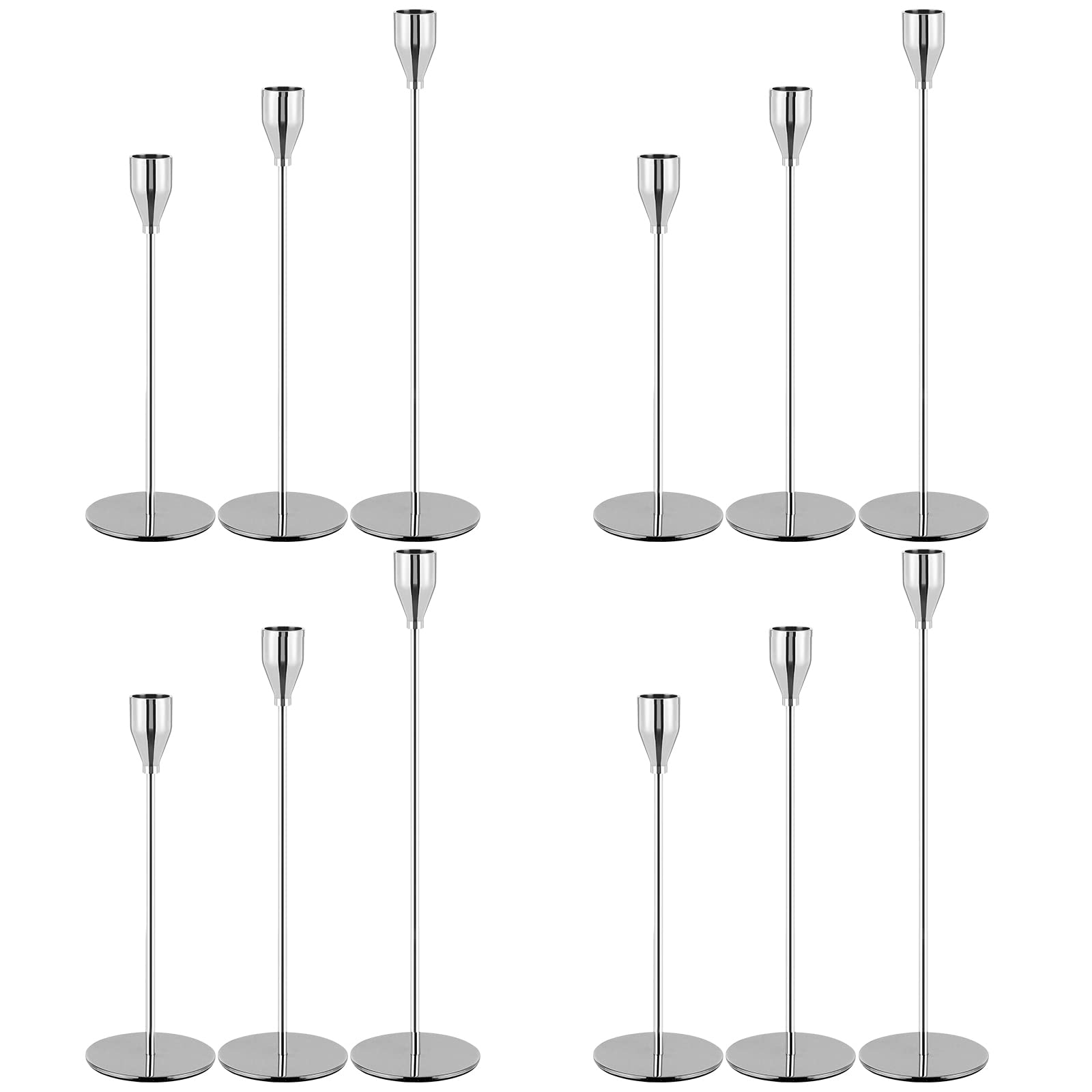 Lot de 12 bougeoirs en Argent Chandeliers à Pilier de Bougie Conique, Chandelier Vintage, Décoration d'intérieur, Mariage, Dîner aux chandelles, Anniversaire