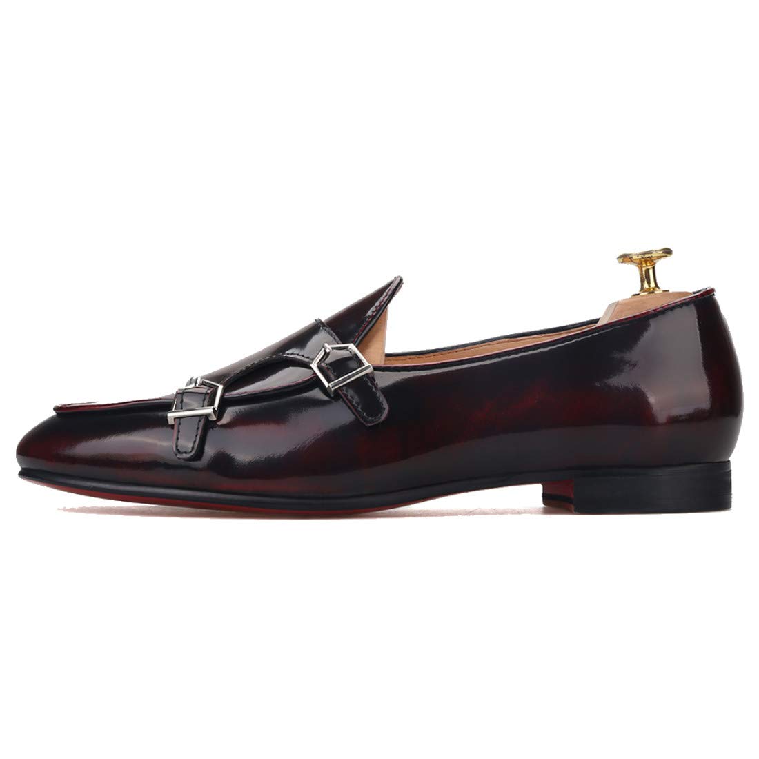 FERUCCI Brown Leather Double Monk Loafer Slippers Flat Prom Wedding