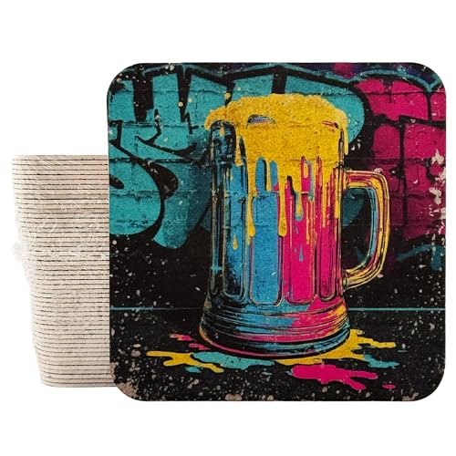 GD Print Party Bierdeckel 50 Stück Glas-Untersetzer für Geburtstag-Party Made in Germany rund107mm quadratisch 93mmx39mm 1 5mm Stärke Tisch-Deko (Graffiti)