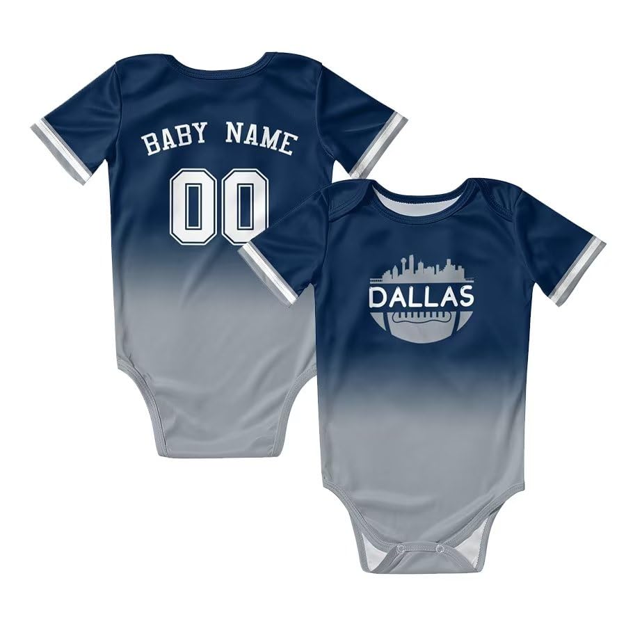 WreamCustom Football Babysuits Personalized Name Number Bodysuit Gradient Short Sleeve Baby Suit for Boys Girls