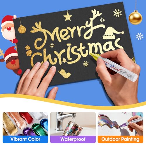 TFIVE Metallic Paint Markers - 8 Colors Oil Based Permanent Paint Pens, Waterproof, Non-Toxic, Medium Tip Metallic Markers for Black Paper, Metal, Glass, Rock, Plastic, Wood, Canvas, Ceramic, Pumpkin