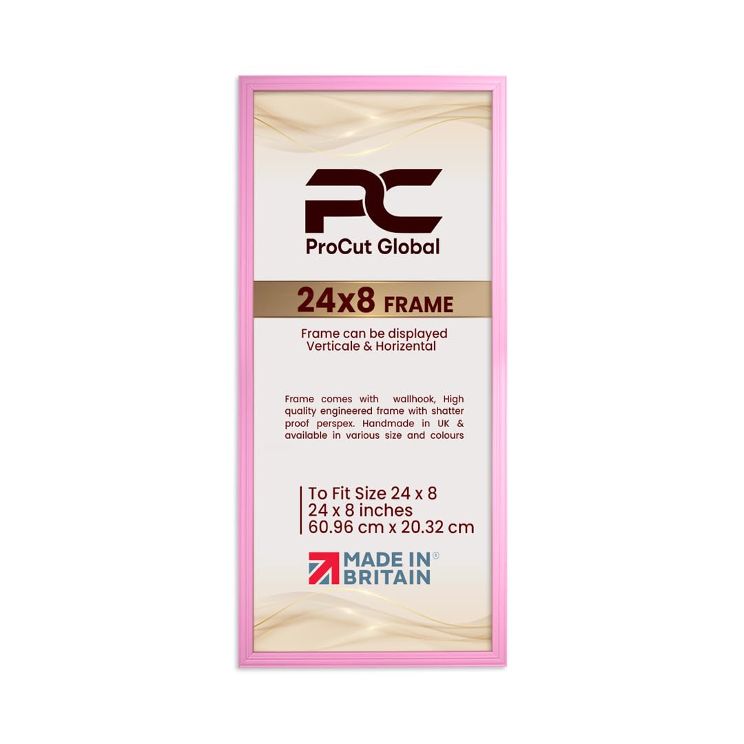 Procut Global 24x8 Pastel Pink Picture Frames - Classic Wooden Photo Frame with Shatterproof Perspex for Wall or Tabletop - Perfect for Posters, Certificates & Prints - Sizes & Colors Available
