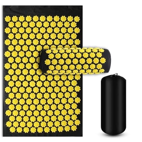 Esterilla acupresión para aliviar dolor de espalda y relajar músculos en casa color amarillo