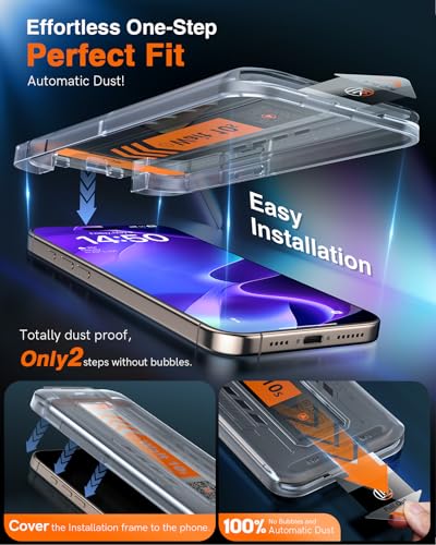 Image of LK 3 Pack for iPhone 15 Pro Max Screen Protector Tempered Glass [One-Pull Install] [Auto-Dusting 0 Bubble] Military Grade Shatterproof, Full Coverage Top 9H Screen Protector for 15 Pro Max, HD Ultra