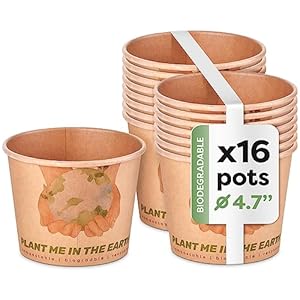KameL Biodegradable Plant Pots, Set of 16, Planters for Outdoor Plants | Best for Gardening Seedling Pots | Cardboard, 4.7 x 3.5 Inches Nursery Pots/House Plant Pots