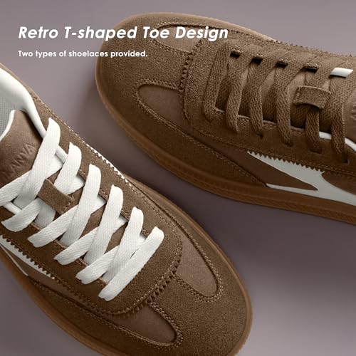 Image of Vilanva Women's Fashion Sneakers Casual Tennis Shoes with Genuine Suede Classic Retro Gum Sole Walking Trendy Footwear