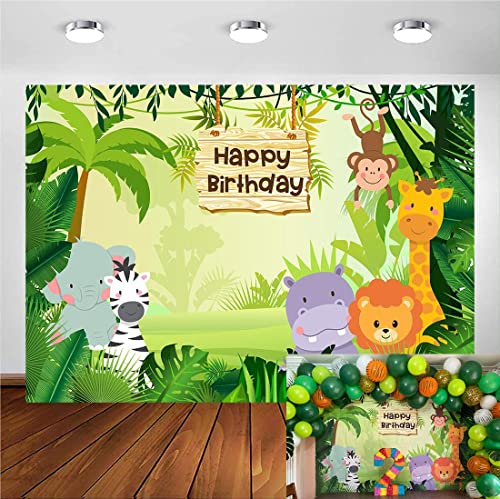 Mehofoto, giungla safari, sfondo fotografico da 2,2 x 1,5 m con animali della foresta, per feste di compleanno per bambini