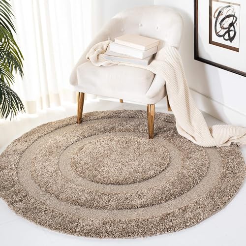 Image of Modern Shaggy Round Rug | Ultra-Soft Plush Circle Carpet for Living Room, Bedroom, Nursery | Fuzzy, Fluffy Area Rug with Non-Slip Base (Rect Mouse, 3x3 feet, Round)