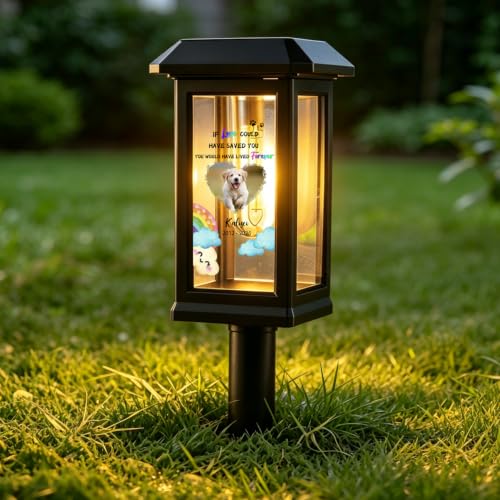 Lanterne solaire commémorative personnalisée pour cimetière, lampe solaire personnalisée avec photo d'animal de compagnie, nom et années, étanche, cadeau de condoléances pour la perte de chien et chat