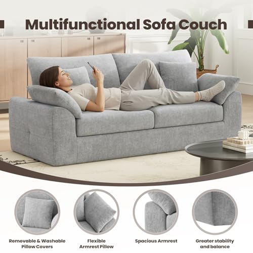 89.8" Cloud Boneless Sofa, Loveseat Couches with 4 Pillows, Modern Living Room 2 Seater Sofa for Small Space, No Assembly, Light Grey - Image 3