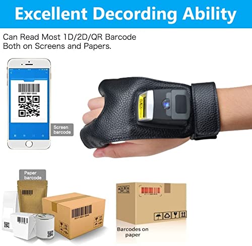 Posunitech Handschuh-Barcode-Scanner 2D GS02 tragbarer Scannerleser IP65-Touch-Scanning NFC 2D-QR-Code-Scanner zur Bestandsunterstützung Mehrsprachig für Lager, Fertigung, Versand