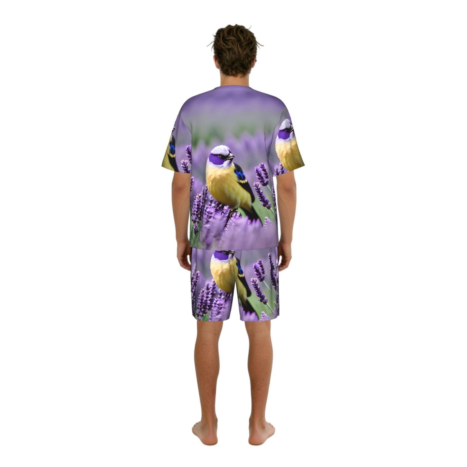 Conjunto de pijama clásico con estampado de flores florales de lavanda púrpura para hombre, pantalones cortos de pijama suaves para hombre, perfecto para las noches de verano