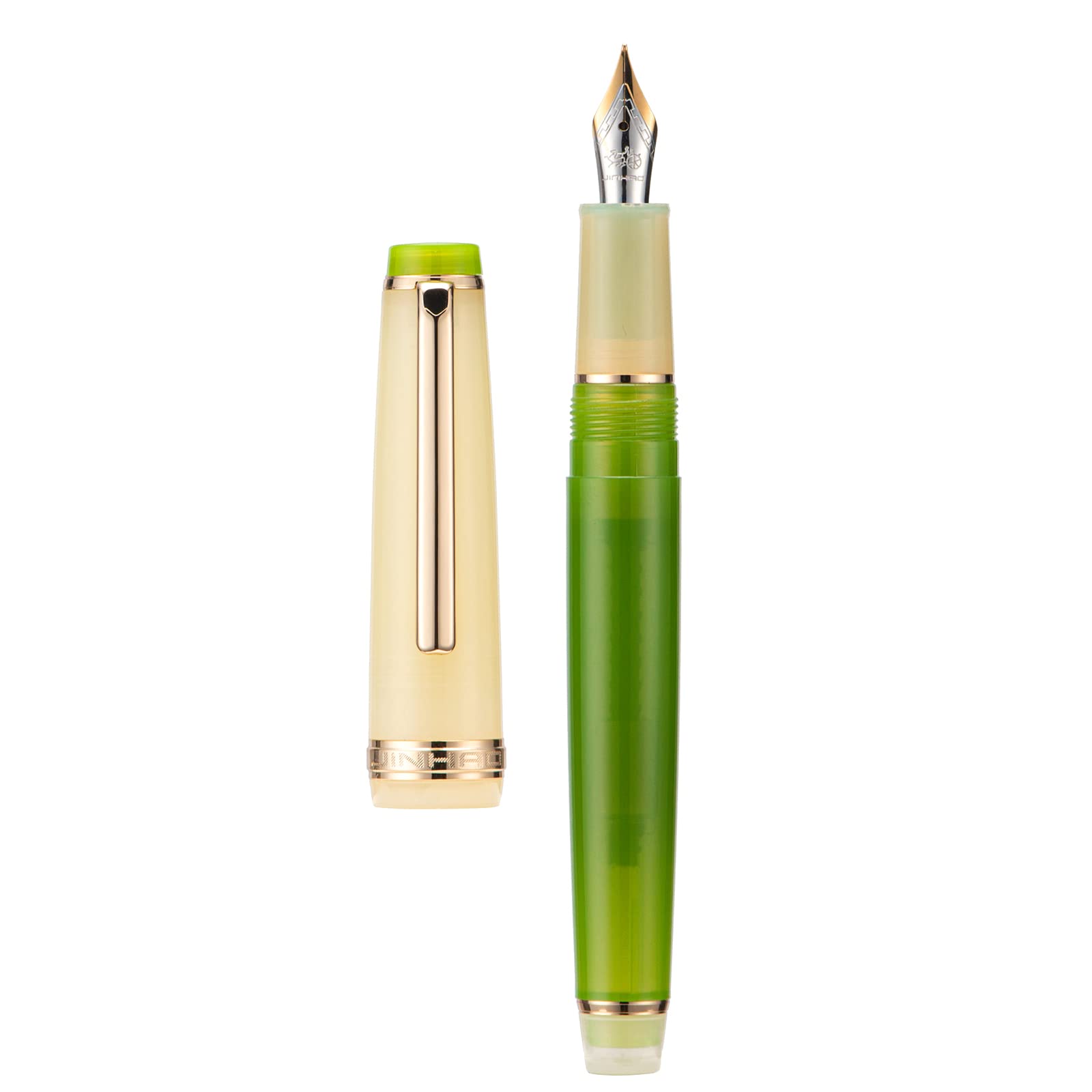 Jinhao 82 Fountain Pen, Golden Trim Medium Nib, Yellow and Green Transparent Barrel with Converter