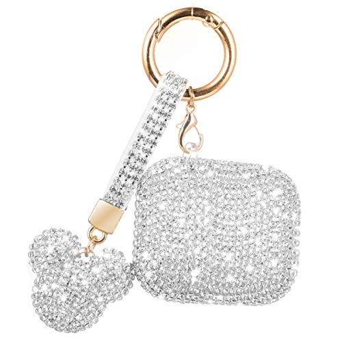 Luxurious Shining Rhinestone Diamante Apple Airpods Case, Bling Sparkle Protective Cover Carrying Mickey Ball Keychain For Airpods 2Nd & 1St Gen,Shockproof Anti-Scratch Anti-Dust (Silver) #TOP22